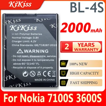 KiKiss 2000mAh BL 4S BL-4S Batéria Nokia 1006 2680s 3600s 3602S 6202C 6208c 7020 7100s 7610 X3-02 3710f Batérie BL4S