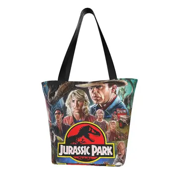 Klasický Filmový Plagát Jurský Park Nakupovanie Taška Plátno Shopper Ramenný Tote Tašky Veľkú Kapacitu Dinosaur World Kabelka