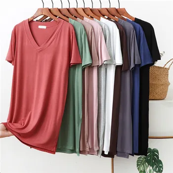 Kórejský Nové Letné Nightgowns tvaru Polovice Dĺžky T-Shirt dámske Voľné Krátky Rukáv Split Šaty Dámske Sleepwear Nightshirt