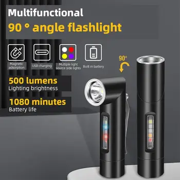 Led Baterka Super Svetlé Vreckové Baterky Nabíjacie 90 Stupňov Twist Horák Typu C Nabíjací Port Magnetické Pracovné Svetlo