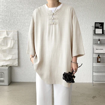 Letné módy Čínsky Štýl, pánske bavlnené obliečky krátke rukávy t-shirt pánske voľné nadrozmerná top