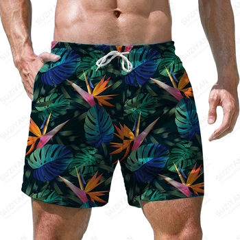 Letné nové pánske šortky tropických rastlín 3D vytlačené pánske šortky bežné dovolenku štýl pánske šortky módny trend pánske šortky