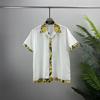 Luxusné Royal Biele Košele Mužov Oblečenie Bežné Krátky Rukáv Sociálne Paisley Strane Kvetinový Vytlačené Tričko Camisas De Lujo Para Hombre