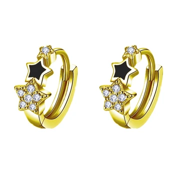 Luxusné Shinning Zirkón Star Ucho Pracky Ženy Black Pentagram Crystal Hoop Náušnice Drahokamu Malý Kruh Náušnice Šperky Nové