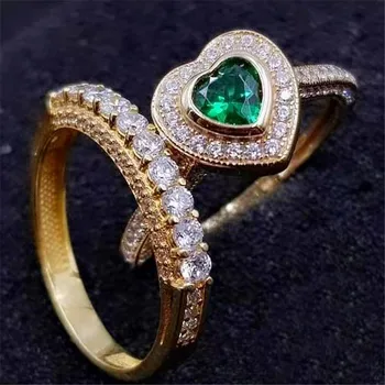 Luxusné Žena Zelený Kameň Srdca Krúžok Módny Zlatá Farba Zásnubné Prstene Pre Ženy Vintage Biely Kameň Svadobný Prsteň, Šperky