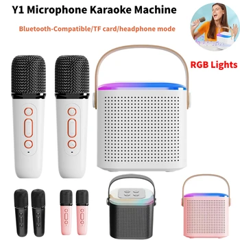 Mini Mikrofón Farebné LED Svetlá Rodiny Karaoke Stroj Bluetooth-Kompatibilné 5.3 Stereo Zvuk Box Mini Reproduktor