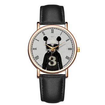 Módne dámske Quartz Hodinky Roztomilá Panda Náramkové hodinky Originálne Kožené Nepremokavé Menšiny Osobnosti náramkové hodinky