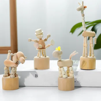 Nordic Štýl Tvorivé Bábkové Dekorácie, Drevené Malých Zvierat Mini Desktop Zdobia Študent detské Drevené Stavebné Bloky Hračky