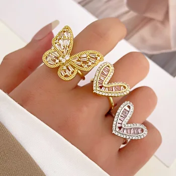 Nový Ročník Crystal Motýľ Žien Krúžok Šperky, Luxusné Zirkón Duté Srdce Prstene Pre Ženy 2023 Módne Doplnky Anel Bague