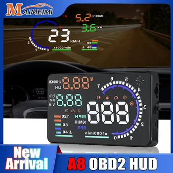 OBD2 HUD A8 Auto Head Up Display Napätie Vody Temp Alarm Rýchlosť Paliva, Upozornenie LED Sklo Projektor Údaje Diagnostický Nástroj
