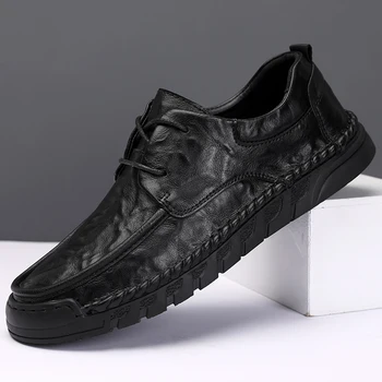 Originálne Kožené mužov topánky šnurovacie otvor priedušná Moccasin obuv pre Voľný čas Módne Britský Štýl človeka oxfords topánky Zapatos Hombre
