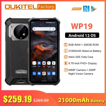 Oukitel WP19 21000mAh Batérie 33W Rýchle Nabitie 8 GB 256 GB Heliograf G95 Octa-Core 6.78 Palcový FHD+ Displej 64MP Fotoaparát NFC