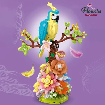 Papagáj Kvet Lietajúci Vták Simulované Kvet stavebným DIY Voňavé Rastliny Domáce Dekorácie Sady Puzzle Tehly Deti, Dievčatá Dary