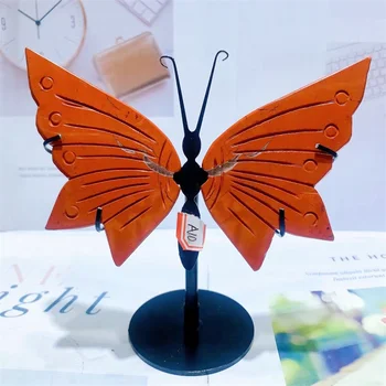 Prírodné Červený Jaspis Motýlích Krídel Crystal Ručne Vyrezávané Leštené Socha Liečivú Energiu Drahokam Remesiel So Stojanom