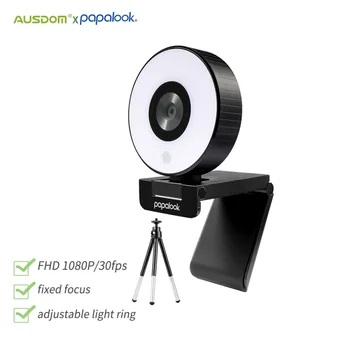 [Pôvodná] AUSDOM PA552 Webová Kamera HD 1080P S Mikrofónom Nastaviteľné Led Svetlo, Statív, Webkamera Určená Pre Streaming OBS Škubnutí