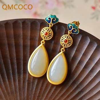 QMCOCO Strieborná Farba Moderný Dizajn Geometrické Biele Oválne Kameň Vintage Náušnice Ženy Birthdy Strany Šperky Nádherné Dary