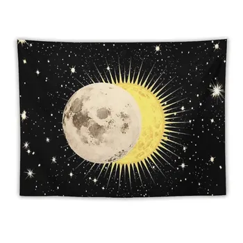 Slnko a Mesiac Tapestry - páliacim Slnkom s Hviezdičkový Gobelín Mystic Stene Visia pre Spálne Estetické, Čierna a Biela Pláž Deka