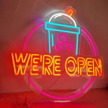 Sme Otvorené Neónový nápis Na Bubble Tea Shop Neon Dekor