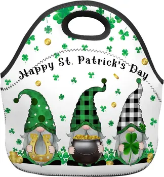 St. Patrick ' s Day Izolované Obed Taška pre Ženy Trpaslíci Šťastie Ďateliny Pádu Mäkké Neoprénové Obed Tote Bag Nepremokavé Lunch Box