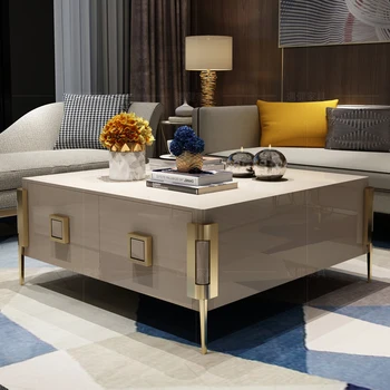 Svetlo luxusné moderné nerezové dlho štvorcový konferenčný stolík TV kabinet zmes neoklasicistickom obývacia izba mramoru nábytok