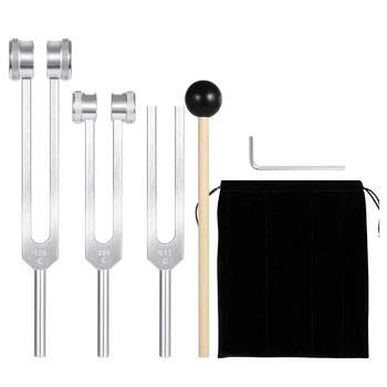 Tuning Fork Nastaviť (128Hz, 256Hz, 512Hz) 3 Pack,Tuning Vidličky s Reflex Kladivo pre riadne Liečenie Zvukové Vibrácie