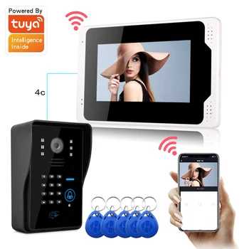 Tuya 1080P 7inch Farebný Dotykový Displej Monitor Bezdrôtový Wifi Video Zvonček Doorphone Smart Home Intercom Kit Systém Kontroly Prístupu
