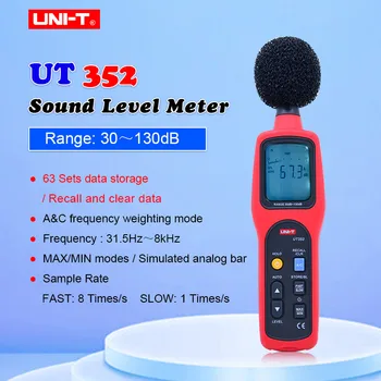 UNI-TUT352 Digitálne Zvukomer 30-130dBA Decibel Meter Profesionálny Audio Hluku Meranie Dát Zariadenia Loggingg LCD Podsvietenie