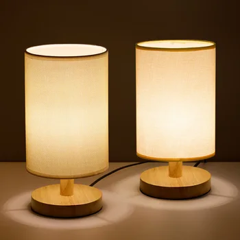 USB, Nočné Lampy, Nočné Osvetlenie, stolná Lampa Pre Spálne Drevené Stolná Lampa Posteli Nočné Svetlo s Valec Tienidlo Lampy Domova