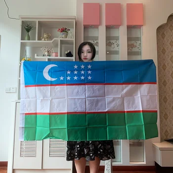 zwjflagshow vlajka Uzbekistan Vlajka 3X5 FT Polyester Republiky UZ Národné Vlajky 90x150cm Zavesenie zástavy na ozdobu