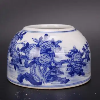 Čínsky Modré a Biele Porcelánové Jar Qing Qianlong Broskyňa Vzor Brush Pot 3.62