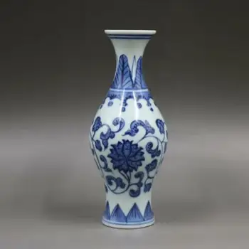 Čínsky Modré a Biele Porcelánové Qing Qianlong Ručne Maľované Lotus Dizajn Váza