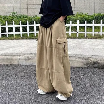 Ženy Nadrozmerná Vrecká Bf Japonskej Módy Black Širokú Nohu, Nohavice Harajuku Streetwear Hip Hop Khaki Cargo Nohavice